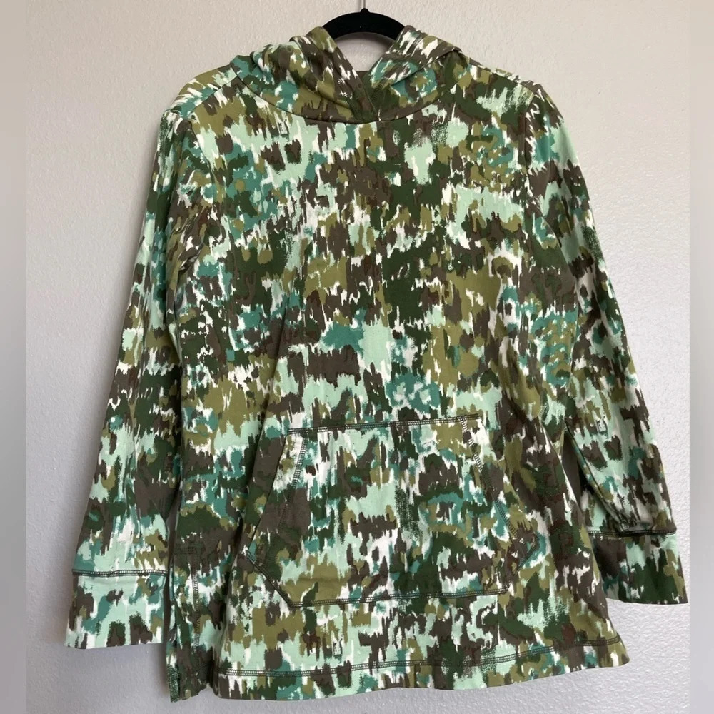 Isaac Mizrahi Live Green Brown‎ Camo Style Hoodie Sweatshirt Size Medium
